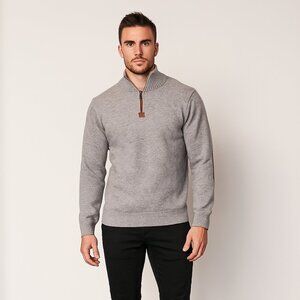Akademiks Men L Gray Cowl Neck Pullover Sweater Brown Elbow‎ Patch VTG Retro Y2K